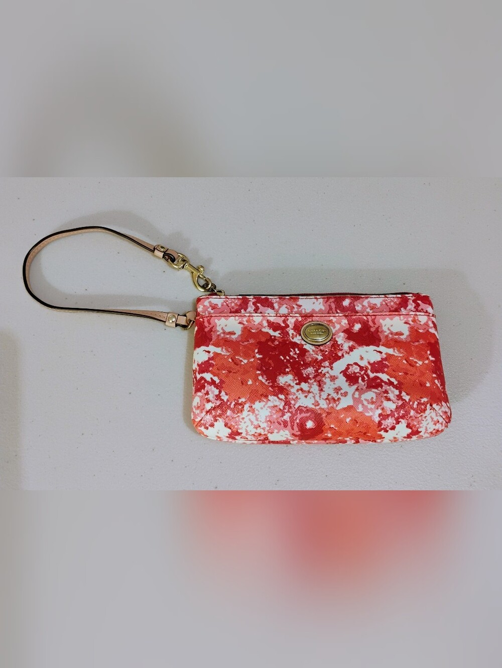 Coach Large Wristlet - Coral Floral Print